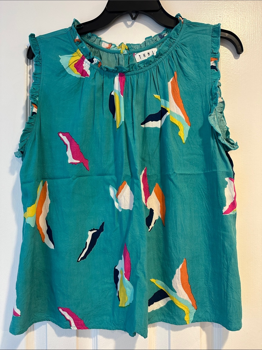 THML Teal Multicolor Ruffle Sleeveless Blouse